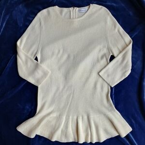 525 America Sweater Tunic Women's L Ruffle Knit 3/4 Sleeve Zipper Back Ivory